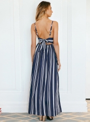 Striped Slit Bow Back Maxi Dress