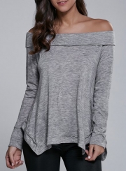 Off Shoulder Long sleeve Irregular Tee Shirt