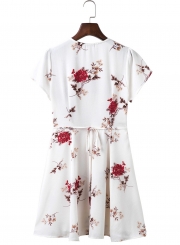 V Neck Floral Printed Day Dress Holiday Dress