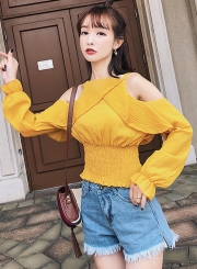 Off Shoulder Flounce Smock Blouse