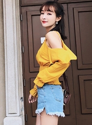 Off Shoulder Flounce Smock Blouse