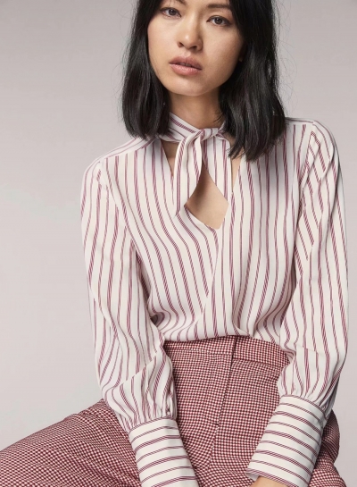 V Neck Long Sleeve Striped Printed Blouse YOUYOUFASHIONEC.com