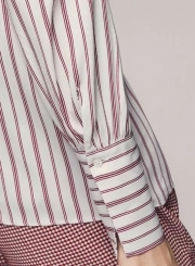 V Neck Long Sleeve Striped Printed Blouse