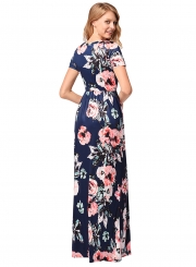 Floral Printed Short Sleeve Maxi Dress