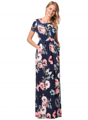 Floral Printed Short Sleeve Maxi Dress