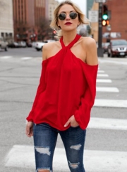 Halter Off Shoulder Long Sleeve Loose Blouse