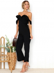 Off Shoulder Backless Flounce Sleeve Slit Jumpsuits