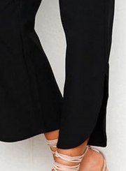 Off Shoulder Backless Flounce Sleeve Slit Jumpsuits