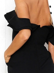 Off Shoulder Backless Flounce Sleeve Slit Jumpsuits