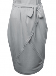 Fashion Round Neck Slit Irregular Dress with Belt