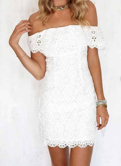 Fashion Slash Neck Cut out Lace Day Dress