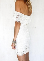 Fashion Slash Neck Cut out Lace Day Dress