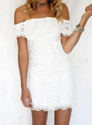 Fashion Slash Neck Cut out Lace Day Dress