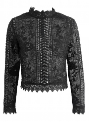 Fashion Stand Collar Long Sleeve Cut out Lace Blouse
