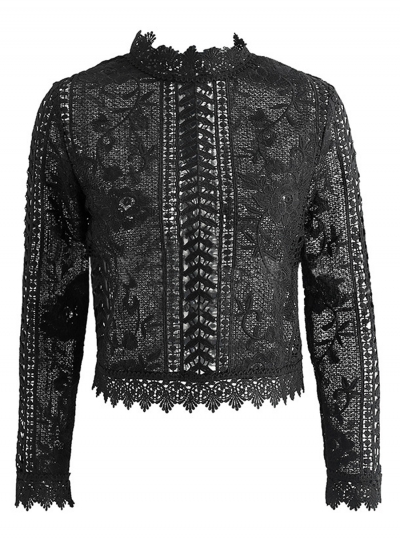 Fashion Stand Collar Long Sleeve Cut out Lace Blouse YOUYOUFASHIONEC.com