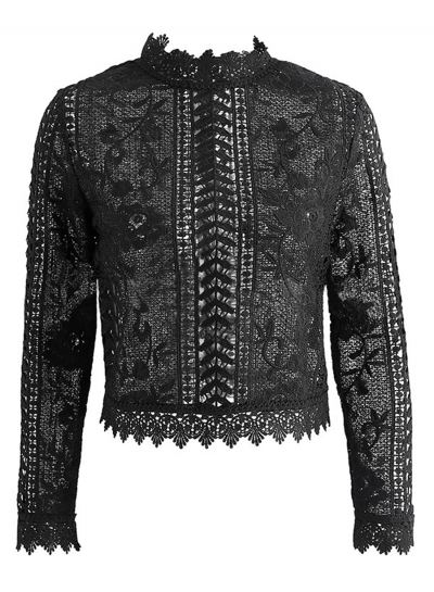 Fashion Stand Collar Long Sleeve Cut out Lace Blouse STYLESIMO.com