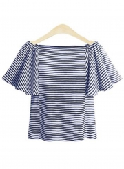 Slash Neck Striped Printed Tee Shirt