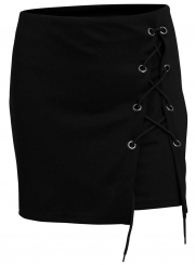 Slit Lace up Zip Mini Skirt