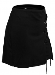 Slit Lace up Zip Mini Skirt