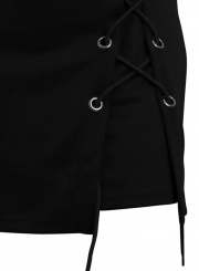 Slit Lace up Zip Mini Skirt
