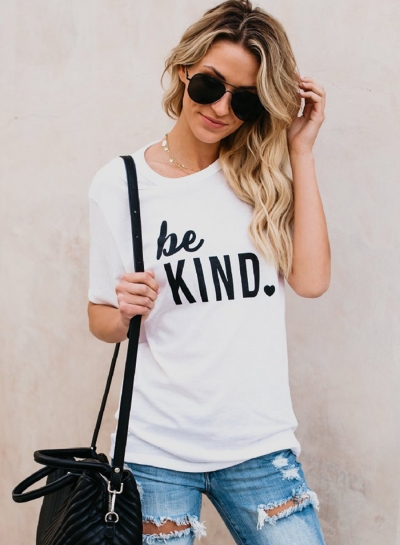 Round Neck Letter Printed Slim Short Sleeve Tee Shirt YOUYOUFASHIONEC.com