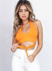 Fashion Halter Backless Lace up Crop-Top