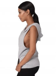 Hooded Back Cross Sleeveless Tee Shirt