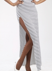 Spaghetti Strap High Slit Stripe Maxi Dress