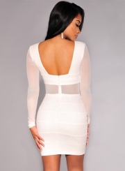 Long Sleeve Backless Mesh Bodycon Dress