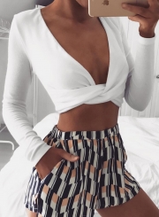 V Neck Long Sleeve Cross front Crop Top