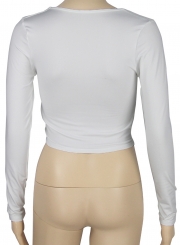 V Neck Long Sleeve Cross front Crop Top