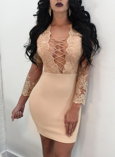 Long Sleeve Lace Embroidered Bandage Bodycon Dress LEXELFASHIONINTSHOPS.com