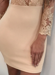 Long Sleeve Lace Embroidered Bandage Bodycon Dress