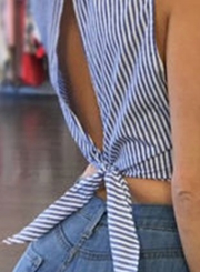 Fashion Stripe Sleeveless Backless Cropped Shirt