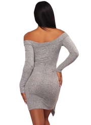 V Neck Long Sleeve Tie Waist Knit Dress