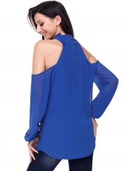 Knot Neckline Cold Shoulder Long Sleeve Blouse