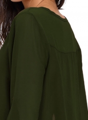 V-Neck Button Detail Dip Back Blouse