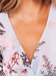 V Neck Long Sleeve Floral Printed Blouse