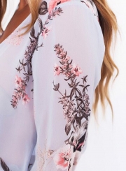 V Neck Long Sleeve Floral Printed Blouse