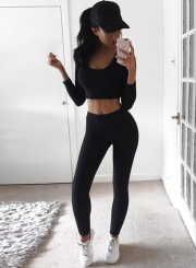 Long Sleeve Crop Top Leggings 2 Piece Sports Set