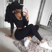 Long Sleeve Crop Top Leggings 2 Piece Sports Set