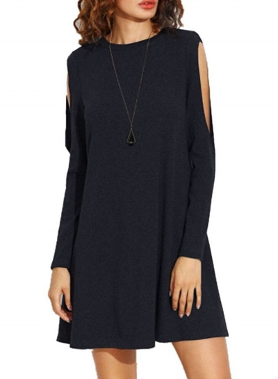 Fashion Round Neck Long Sleeve Cut out Loose Dress LZDINTECOMMERCE.com