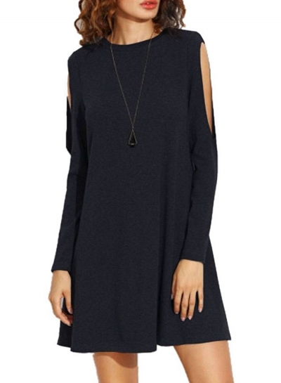 Fashion Round Neck Long Sleeve Cut out Loose Dress STYLESIMO.com