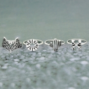 Fashion 12 Pieces Leaf Feather Round Finger Rings Multiple Sets Of Rings