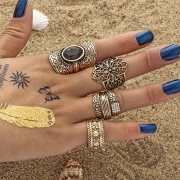 4 Pieces Alloy BOHO Finger Rings Multiple Sets Of Rings