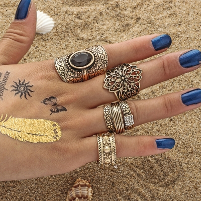 4 Pieces Alloy BOHO Finger Rings Multiple Sets Of Rings STYLESIMO.com