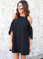 Fashion Pure Color Short Sleeve Off The Shoulder Round Neck Dress