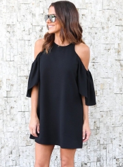Fashion Pure Color Short Sleeve Off The Shoulder Round Neck Dress