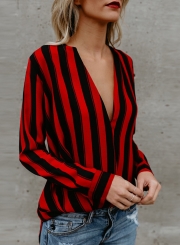 ' Fashion Long Sleeve Strips Splice Shirt