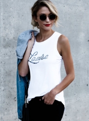 Casual Sleeveless Letter Printed Tank Top